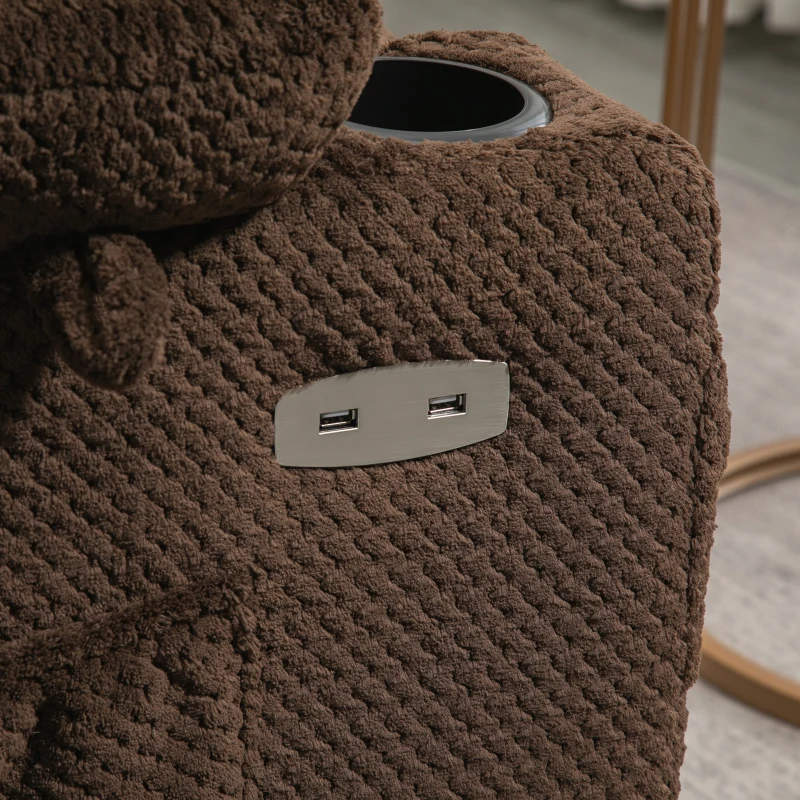 HOMCOM Power Lift Chair, Fabric Upholstered Recliner for Elderly with USB Ports, Cup Holders, Remote Control, and Side Pockets, Brown