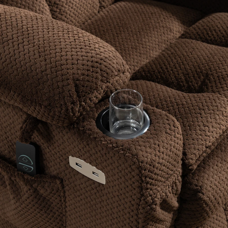 HOMCOM Power Lift Chair, Fabric Upholstered Recliner for Elderly with USB Ports, Cup Holders, Remote Control, and Side Pockets, Brown