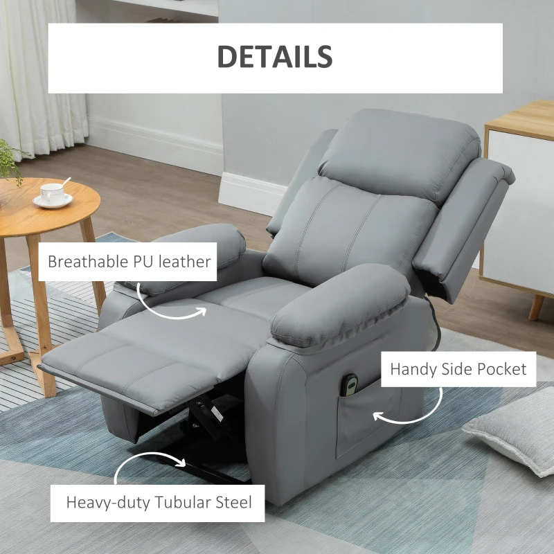 HOMCOM Living Room Power Lift Chair, PU Leather Electric Recliner Sofa Chair for Elderly with Remote Control, Gray