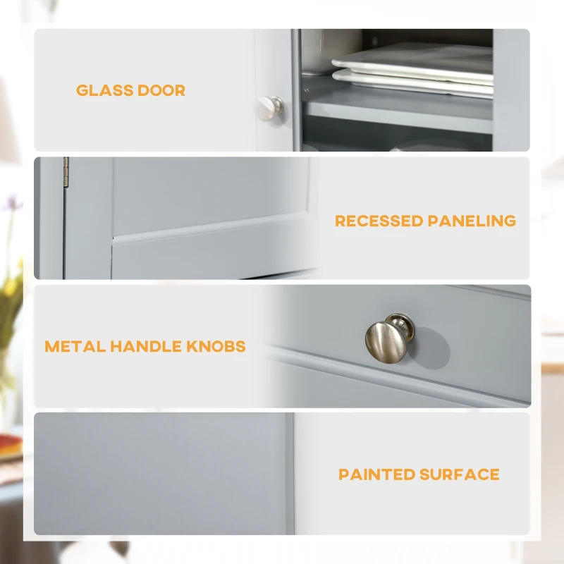 HOMCOM 52" Traditional Kitchen Pantry, Floor Storage Cabinet, Small Cupboard Organizer with Adjustable Shelves and 4-Doors for Dining Room, Living Room, Grey