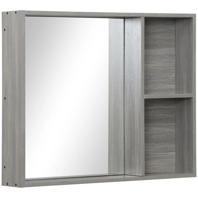 kleankin 31.5 Inch x 25.5 Inch Medicine Cabinet with Mirror, 2-Tier Storage Shelf, Wall Mounted Bathroom Mirror Cabinet, Gray