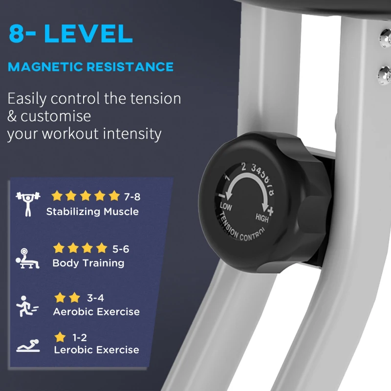 Soozier Foldable Upright Training Exercise Bike Indoor Stationary X Bike with 8 Levels of Magnetic Resistance for Aerobic Exercise, Gray