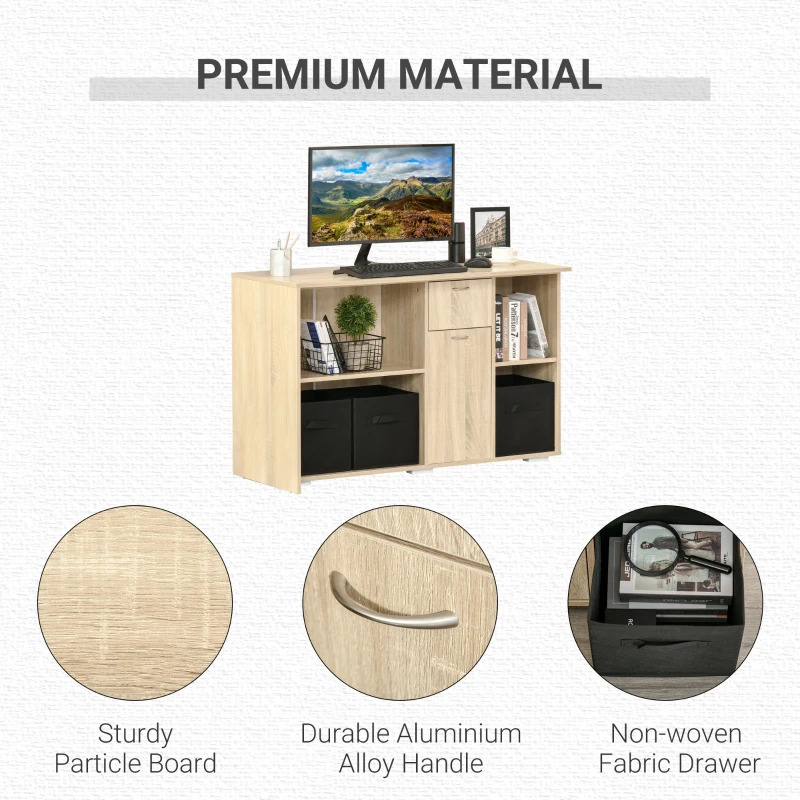 HOMCOM Convertible L-Shaped Computer Desk, Corner Table wth 3 Fabric Storage Boxes, Retractable Home Office Desk, Oak