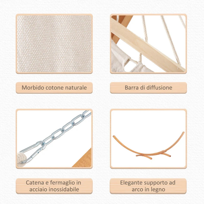 Outsunny 13 FT Outdoor Hammock with Stand, Single Bed,  Arch Wooden Hammock with Straps and Hooks, White