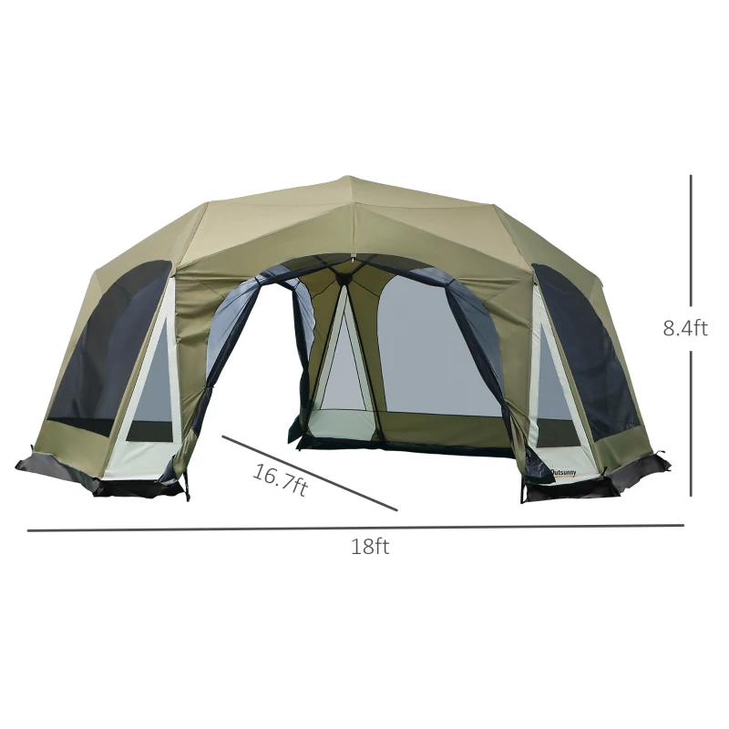 Outsunny 20 Person Camping Tent, Outdoor Cabin Tent Tent with 2 Doors, Screen Room, Family Dome Tent for Hiking, Backpacking, Traveling, Easy Set Up, Army Green