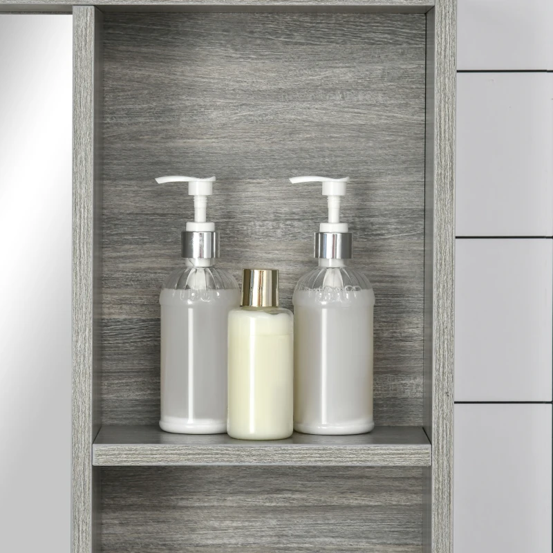 kleankin 31.5 Inch x 25.5 Inch Medicine Cabinet with Mirror, 2-Tier Storage Shelf, Wall Mounted Bathroom Mirror Cabinet, Gray