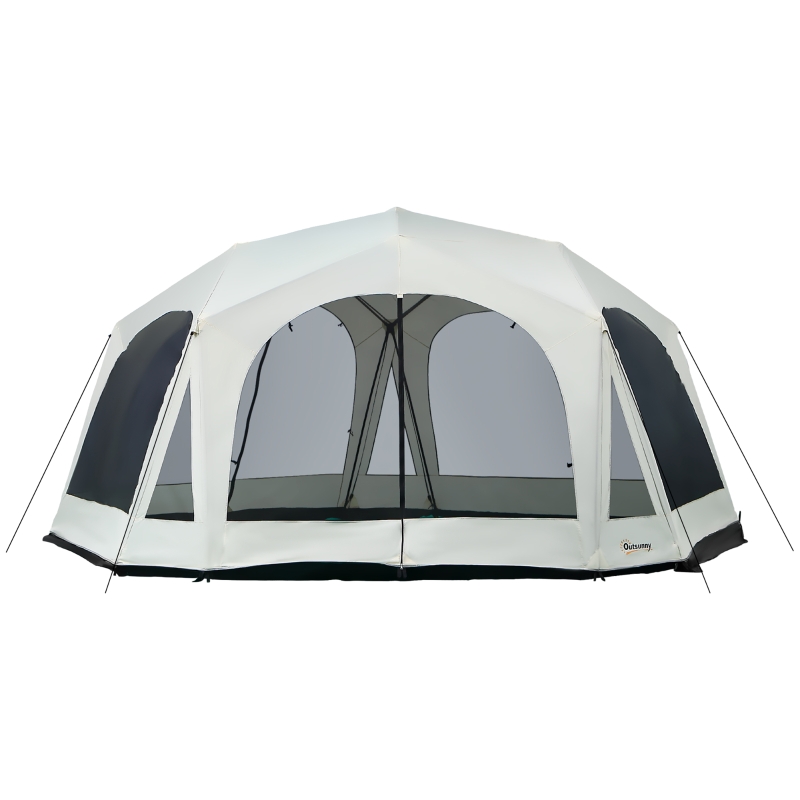 Outsunny 20-Person Camping Tent with Weatherproof Cover, Backpacking Family Tent with 8 Mesh Windows, 2 Doors & Portable Carry Bag for Fishing Hiking, Cream