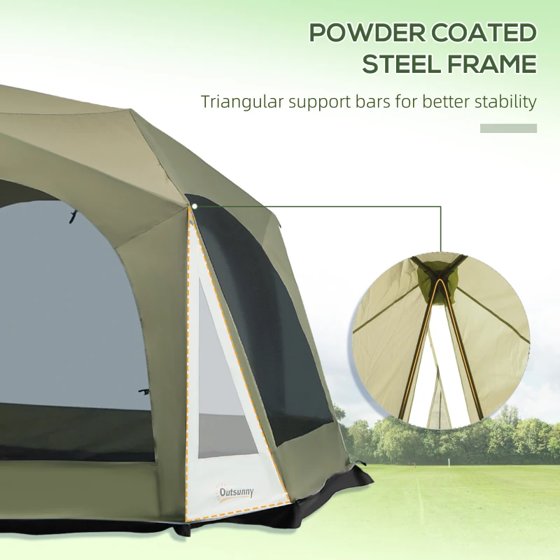 Outsunny 20 Person Camping Tent, Outdoor Cabin Tent Tent with 2 Doors, Screen Room, Family Dome Tent for Hiking, Backpacking, Traveling, Easy Set Up, Army Green
