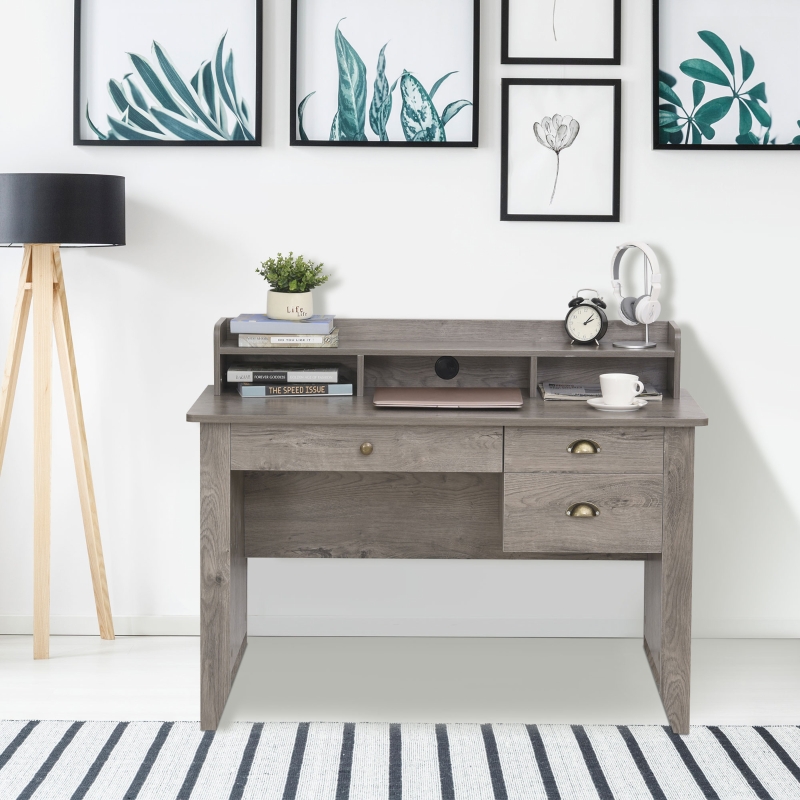 HOMCOM Computer Desk with Drawer,Storage Hutch,Home Office Writing Table Study Workstation, 47.25''x21.75''x36.25'', Grey