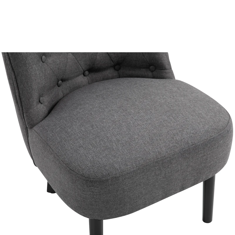 HOMCOM Modern Accent Leisure Chair with Mid Back Button-Tufted Upholstered Fabric and Wooden Legs for Living Room and Bedroom, Grey