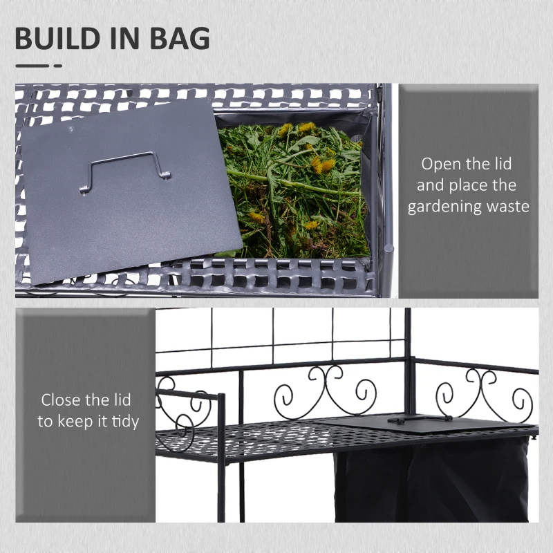 Outsunny Outdoor Metal Potting Bench Foldable Garden Planting Table w/ Build-in Bag, Hook