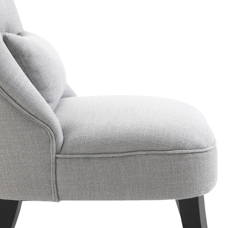 HOMCOM Small Button-Tufted Accent Chair Mid-Back Leisure Armchair with Upholstered Fabric, Solid Wood Legs, and Support Pillow, Grey