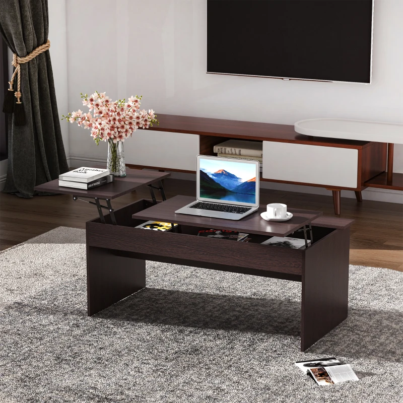 HOMCOM Modern Lift Top Coffee Table Convertible Console Tea Desk Hidden Storage Compartment Living Room Home Organizer Dark Brown