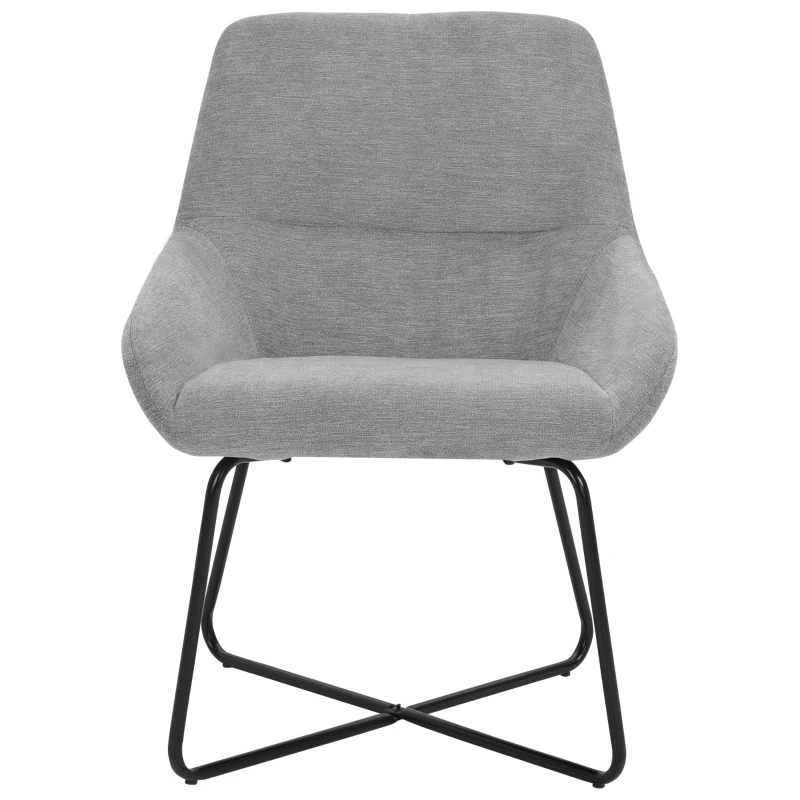 HOMCOM Modern Accent Chair Leisure Fabric Mid Back Chair Livingroom Funiture with X-Shaped Metal Frame and Curved Back, Grey/Black