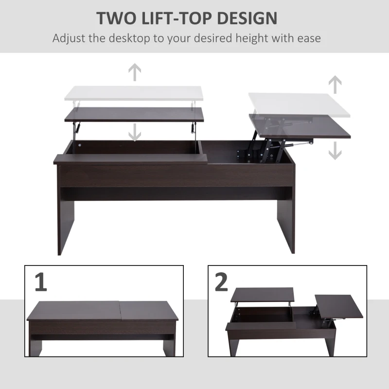 HOMCOM Modern Lift Top Coffee Table Convertible Console Tea Desk Hidden Storage Compartment Living Room Home Organizer Dark Brown