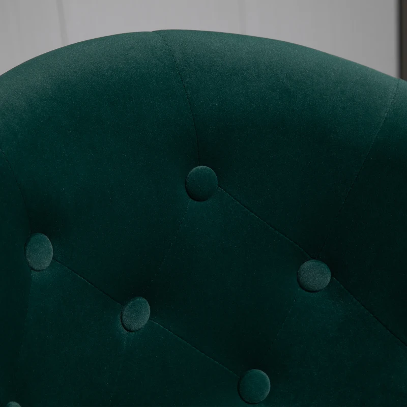 HOMCOM Modern Makeup Vanity Chair Round Tufted Swivel Accent Chair with Chrome Frame Height Adjustable for Living Room, Bedroom Green