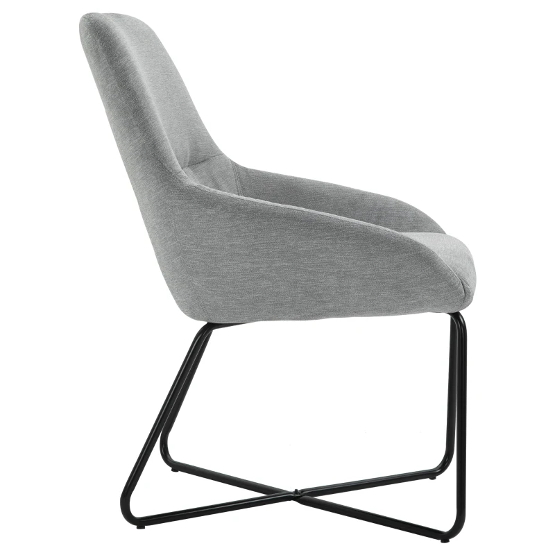 HOMCOM Modern Accent Chair Leisure Fabric Mid Back Chair Livingroom Funiture with X-Shaped Metal Frame and Curved Back, Grey/Black