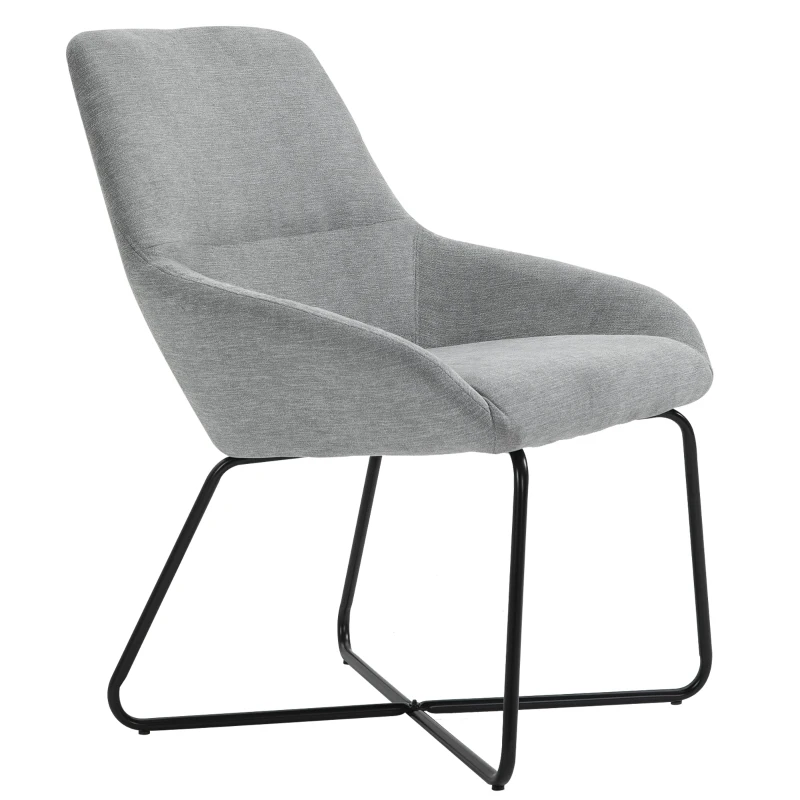 HOMCOM Modern Accent Chair Leisure Fabric Mid Back Chair Livingroom Funiture with X-Shaped Metal Frame and Curved Back, Grey/Black