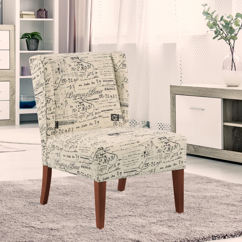 HOMCOM Upholstered Armless Accent Chair, Leisure Side Chair with Wingback, Soft Linen Fabric and Solid Wood Legs, Decorative for Bedroom, Living room, Letter