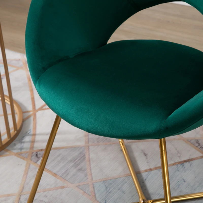 HOMCOM Modern Accent Velvet Chair Open Curved Mid-Back Upholstered Vanity Chair with Gold Plating Metal Legs for Living Room/Office/Reception Green