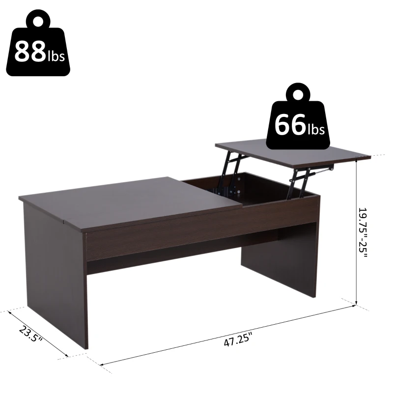 HOMCOM Modern Lift Top Coffee Table Convertible Console Tea Desk Hidden Storage Compartment Living Room Home Organizer Dark Brown