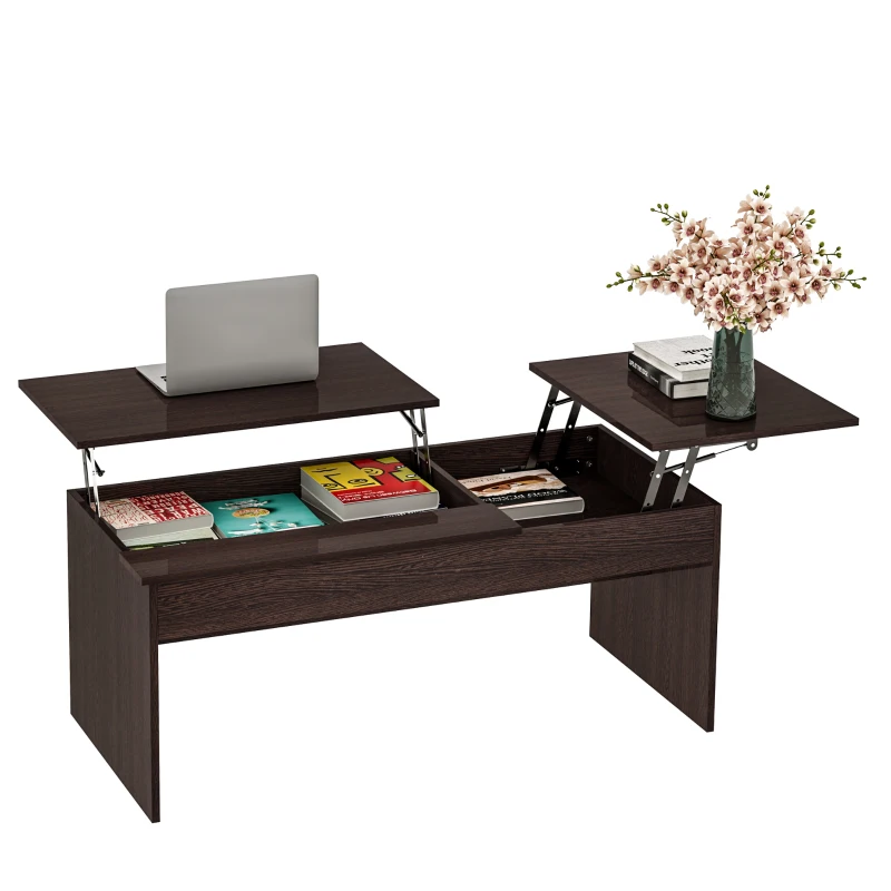 HOMCOM Modern Lift Top Coffee Table Convertible Console Tea Desk Hidden Storage Compartment Living Room Home Organizer Dark Brown