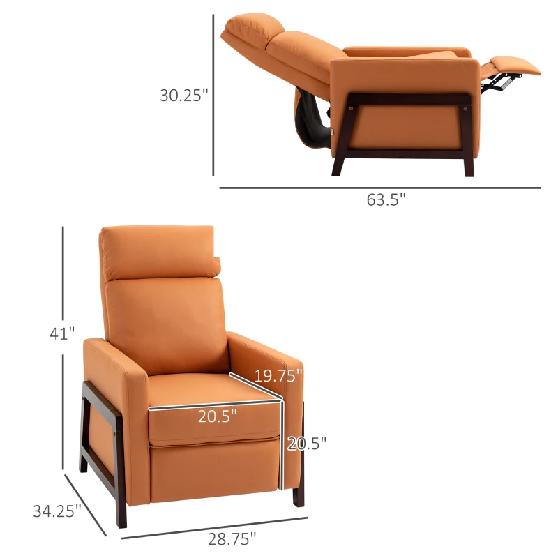 HOMCOM Manual Recliner Sofa Chair with Footrest, Orange