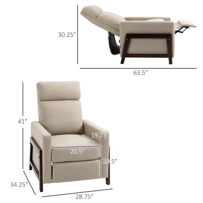 HOMCOM Manual Recliner Sofa Chair with Footrest, Greige