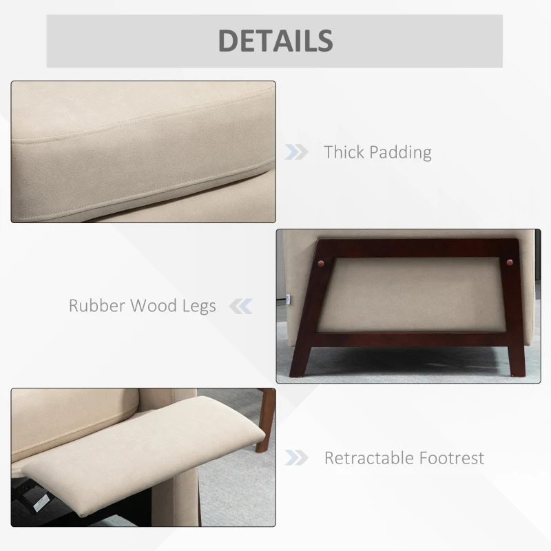 HOMCOM Manual Recliner Sofa Chair with Footrest, Greige