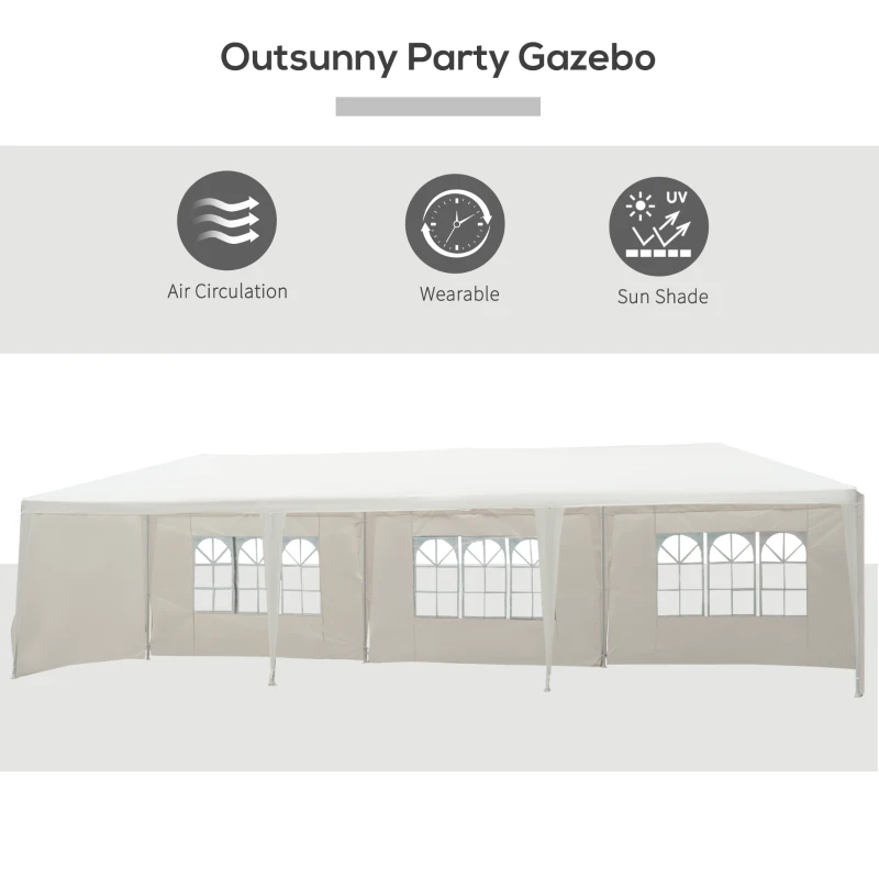 Outsunny 10'x30' Portable  Party Tent Outdoor Event Camping Gazebo Canopy with 5 Removable Sidewalls, White