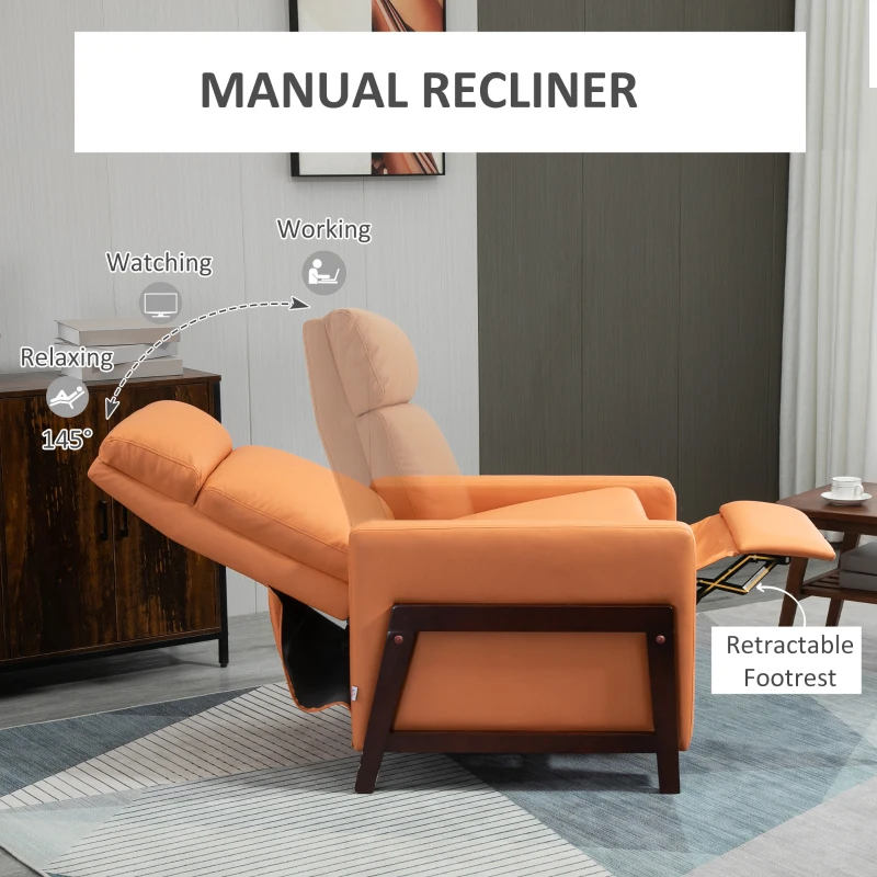 HOMCOM Manual Recliner Sofa Chair with Footrest, Orange