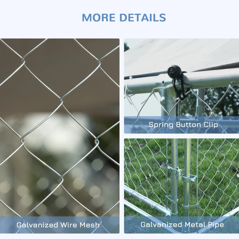 PawHut 10'Lx10'Wx6'H Large Outdoor Dog Kennel Playpen Galvanized Pet Exercise House Cage with Canopy Roof, Silver