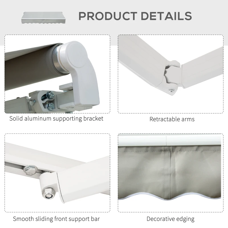 Outsunny 8' x 7' Retractable Sunshade Awning for the Patio with Easy Crank Design & Hardware Included, Gray