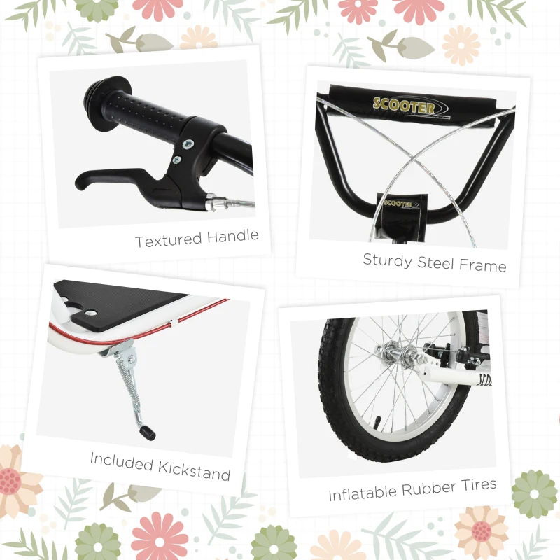 Aosom Youth Scooter Kick Scooter for Kids 5+ with Adjustable Handlebar Front and Rear Dual Brakes Inflatable Wheels, White