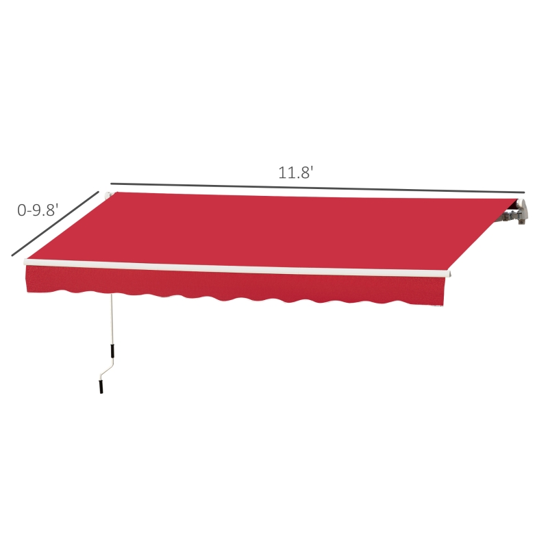 Outsunny 12' x 10' Manual Retractable Awning Outdoor Sunshade Shelter for Patio, Balcony, Yard, with Adjustable & Versatile Design, Wine Red