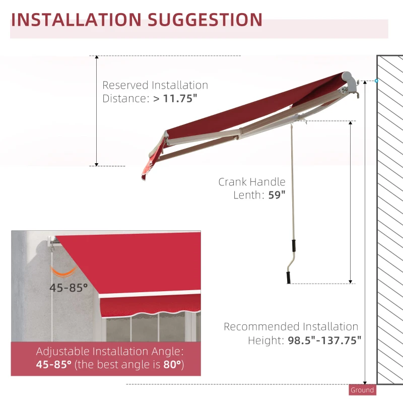 Outsunny 12' x 10' Manual Retractable Awning Outdoor Sunshade Shelter for Patio, Balcony, Yard, with Adjustable & Versatile Design, Wine Red