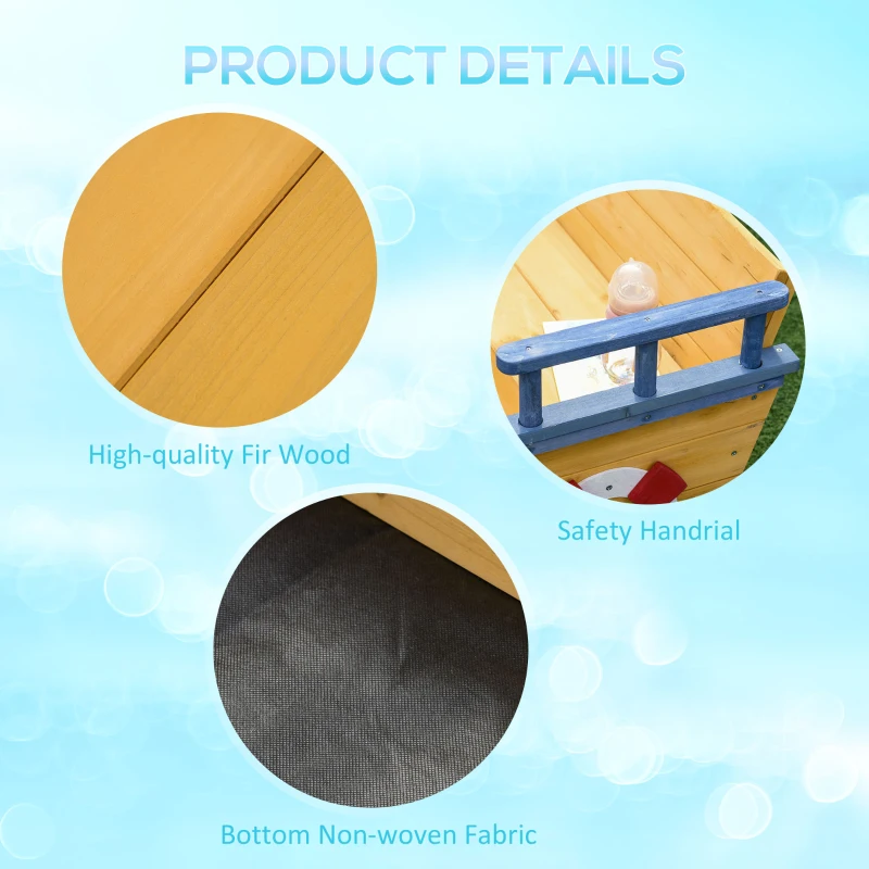 Outsunny Kids Wooden Sandbox Pirate Ship Sandboat w/ Bench Seat Storage Space Ceder Wood