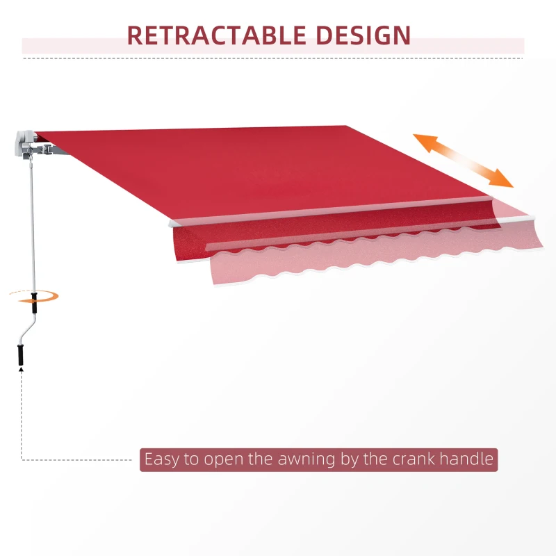 Outsunny 12' x 10' Manual Retractable Awning Outdoor Sunshade Shelter for Patio, Balcony, Yard, with Adjustable & Versatile Design, Wine Red