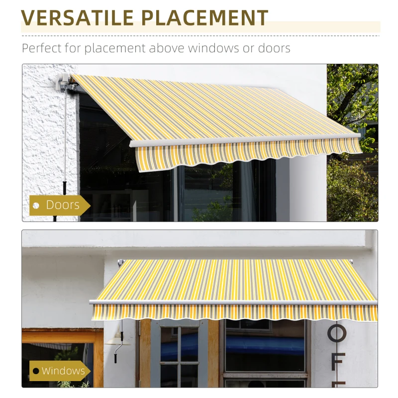 Outsunny 12' x 10' Manual Retractable Awning Outdoor Sunshade Shelter for Patio, Balcony, Yard, with Adjustable & Versatile Design, Yellow and Gray
