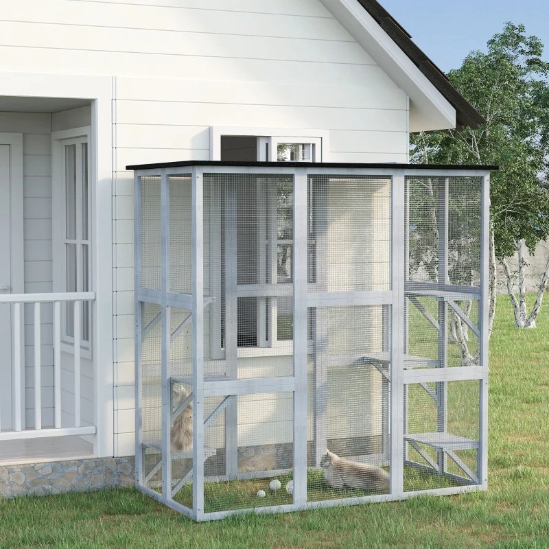 PawHut Large Catio Enclosure with Weather Protection, 6 Cat Platforms 71" x 38.5" x 71"