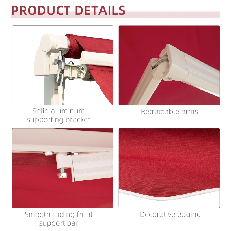 Outsunny 12' x 10' Manual Retractable Awning Outdoor Sunshade Shelter for Patio, Balcony, Yard, with Adjustable & Versatile Design, Wine Red