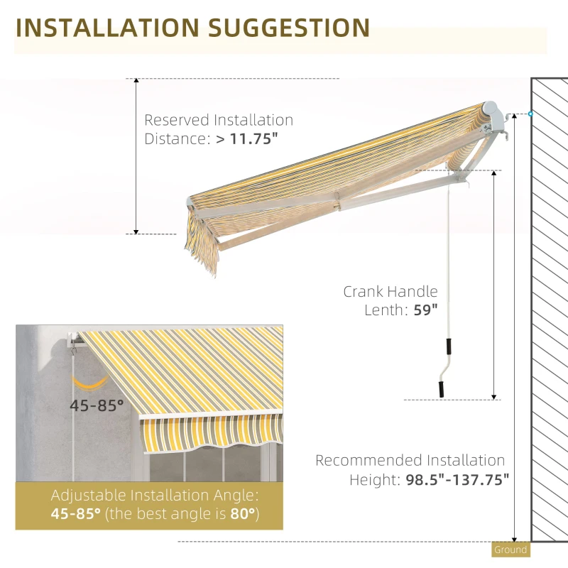 Outsunny 12' x 10' Manual Retractable Awning Outdoor Sunshade Shelter for Patio, Balcony, Yard, with Adjustable & Versatile Design, Yellow and Gray
