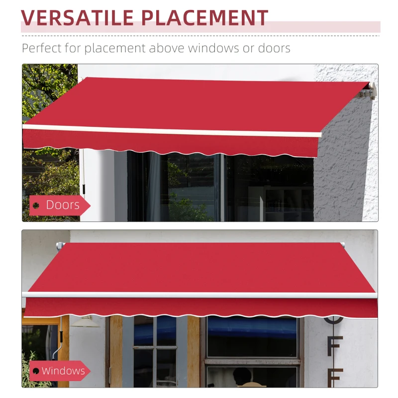 Outsunny 12' x 10' Manual Retractable Awning Outdoor Sunshade Shelter for Patio, Balcony, Yard, with Adjustable & Versatile Design, Wine Red
