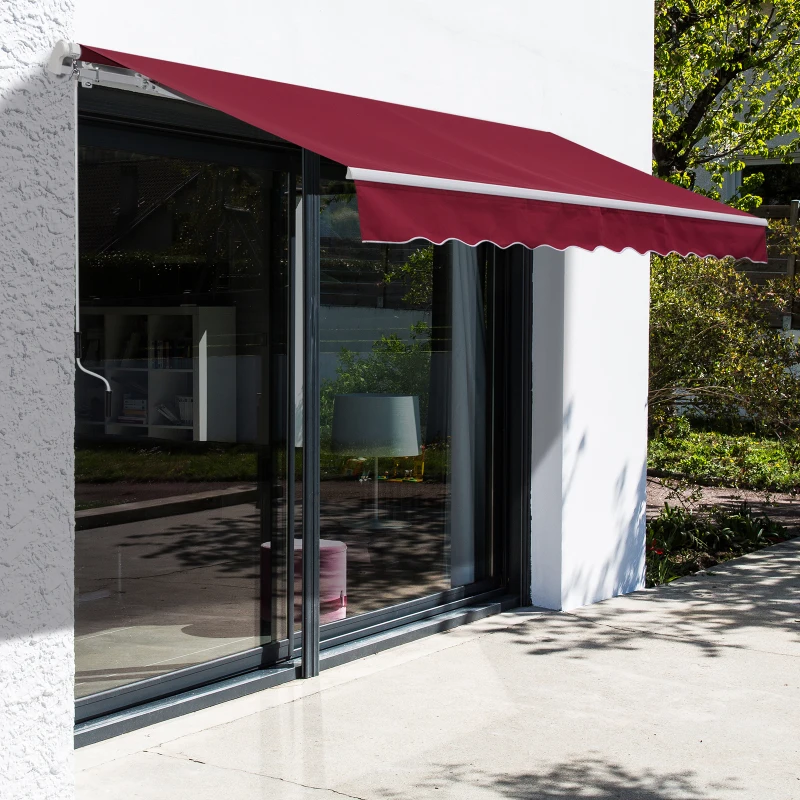Outsunny 12' x 8' Retractable Awning Patio Awnings Sun Shade Shelter with Manual Crank Handle, 280g/m² UV & Water-Resistant Fabric and Aluminum Frame for Deck, Balcony, Yard, Wine Red