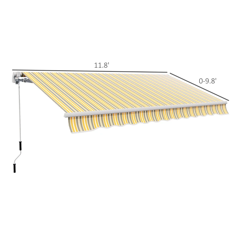 Outsunny 12' x 10' Manual Retractable Awning Outdoor Sunshade Shelter for Patio, Balcony, Yard, with Adjustable & Versatile Design, Yellow and Gray