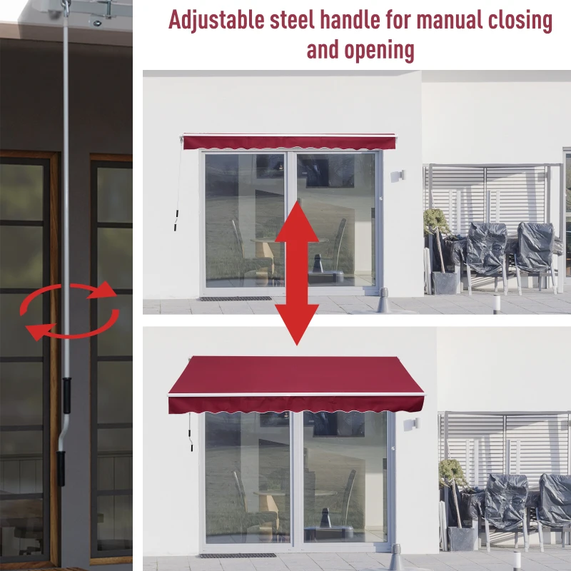 Outsunny 12' x 8' Retractable Awning Patio Awnings Sun Shade Shelter with Manual Crank Handle, 280g/m² UV & Water-Resistant Fabric and Aluminum Frame for Deck, Balcony, Yard, Wine Red