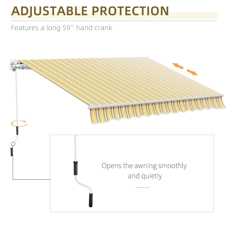Outsunny 12' x 10' Manual Retractable Awning Outdoor Sunshade Shelter for Patio, Balcony, Yard, with Adjustable & Versatile Design, Yellow and Gray