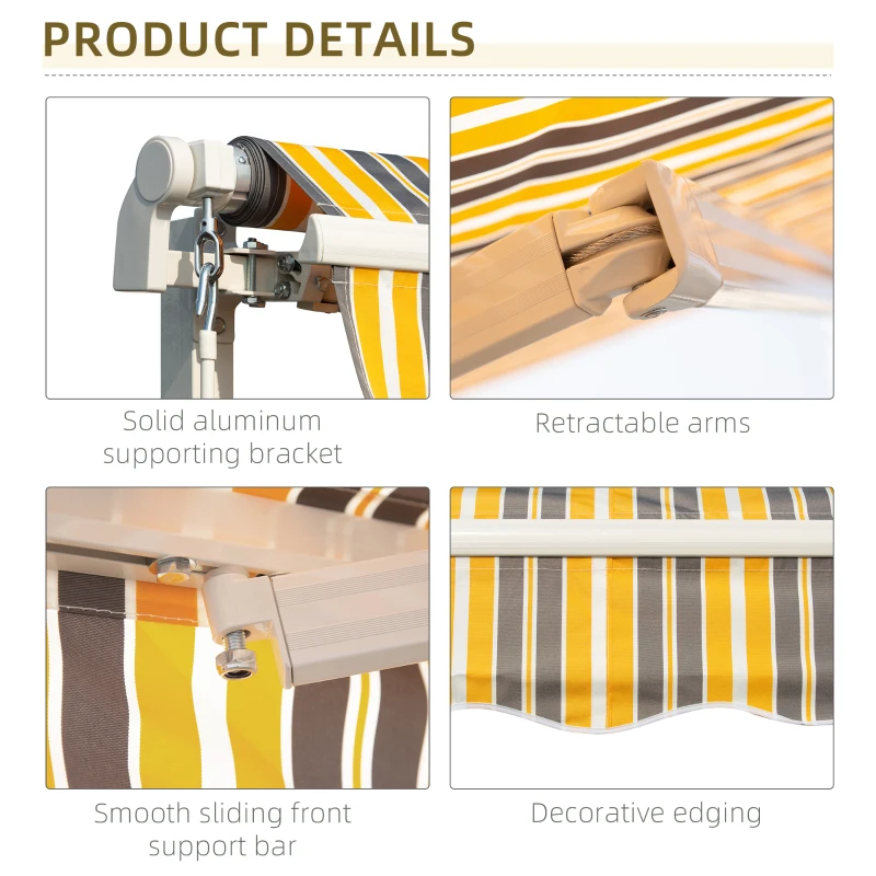 Outsunny 12' x 10' Manual Retractable Awning Outdoor Sunshade Shelter for Patio, Balcony, Yard, with Adjustable & Versatile Design, Yellow and Gray