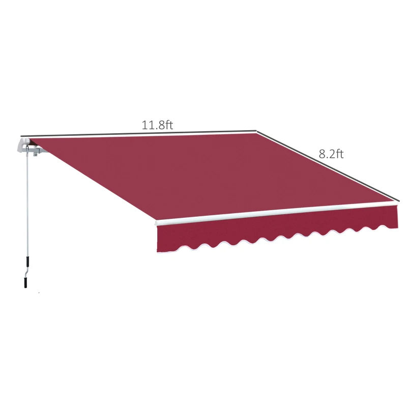 Outsunny 12' x 8' Retractable Awning Patio Awnings Sun Shade Shelter with Manual Crank Handle, 280g/m² UV & Water-Resistant Fabric and Aluminum Frame for Deck, Balcony, Yard, Wine Red