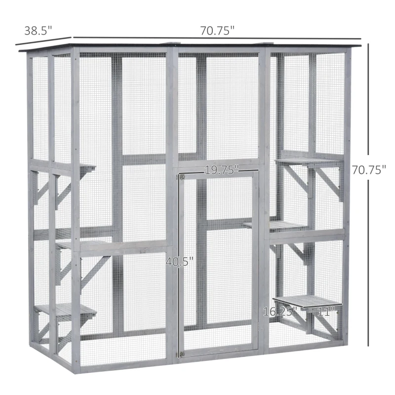 PawHut Large Catio Enclosure with Weather Protection, 6 Cat Platforms 71" x 38.5" x 71"